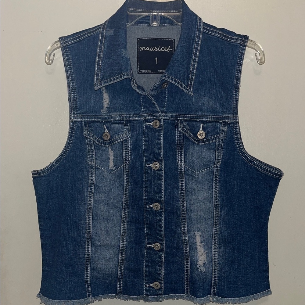 Maurices Dark Blue Distressed Denim Vest